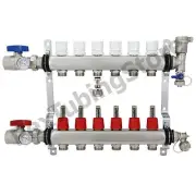 6-Branch PEX Radiant Floor Heating Manifold Set - Stainless Steel, for 1/2” PEX