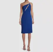 $175 Aidan by Aidan Mattox Womens Blue One-Shoulder Slash Sheath Dress Size US 2