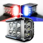 ASLONG 2Pcs 4inch LED Strobe Pods White DRL Work Lights, Side Shooter with Red & Blue Dual Color Flasing Strobe LED Cubes Offroad Driving Light with Switch Wiring for Truck ATV UTV 4x4