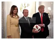 PRESIDENT DONALD TRUMP, MELANIA & VLADIMIR PUTIN SOCCERBALL BARRON 5X7 PHOTO
