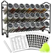 3 Tier Spice Rack Organizer with 24 Empty Round Spice Jars, 396 Spice Black