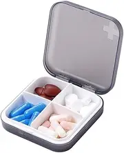 Pill Organizer Case - Portable Pill Box Small Pill Container for Purse or Pocket, 4 Compartment
