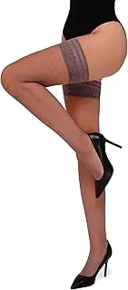 [Annes styling] Calze Rete Silicone Hold-Up Fishnet Stockings with Lace Top, High Diamonds, Nylon Fishnet Socks