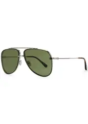 Tom Ford Leon Aviator-style Sunglasses, Sunglasses, Metal, Aviator, Designer Engraved Lenses, 100% UV Protection - Silver ONE SIZE