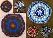 Suzani Embroidery Round Cushion Cover Indian Cotton Pillow Case Cover Throw 16"
