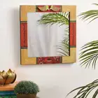 Handcrafted Painted Wooden Mirror with Bird Motif – Square Design, Vanity Mirror