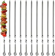 Barbecue Skewers, 10 PCS Flat Long Reusable Steel Metal Skewers for BBQ Grilling, Roasting (Length 30cm/11.81in)