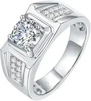 [LOEXZAH] 1 Carat Round Cut Moissanite Rings Men Daily Wear 925 Sterling Silver Moissanite Promise Rings Boyfriend Lab Grown Diamond Wedding Ring Simulated Diamond Rings for Husband