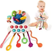 Montessori Toys for 1 Year Old, Sensory Toys for Babies, Food Grade Silicone Pull String Activity Toy, Fine Motor Toys, Baby Travel Toys, Toddler Infant Baby Girl Boy Gifts (Blue Octopus)