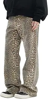 [POOPMOOM] Y2k Leopard Print Baggy Jeans Trendy Aesthetic Oversized Pants Wide Leg Jeans for Women