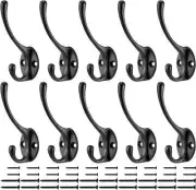 10 Pack Heavy Duty Dual Coat Hooks Wall Mounted with 40 Screws, Utility Metal Ho