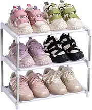 Shoe Rack, Small Shoe Rack 3 Tier, Metal Shoe Racks Storage with Dust Proof Fabric Shelf, Stackable White Shoe Rack for Entryway, Closet, Narrow Space
