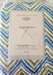 RAYMOND WAITES IRONING BOARD COVER GREEN BLUE AND WHITE ZIG ZAG STRIPE NIP