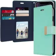 For Goospery Apple iPhone XR Rich Diary Wallet Flip Case Leather Card Slots Magnetic Cover (Aqua) IPXR-RIC-MNT