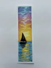 Cloudy Sunset Ocean Sailboat Silhouette Summer Hand Painted Watercolor Bookmark