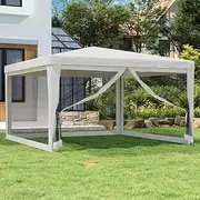 White 4x4 m Party Tent with Mesh Sidewalls | Durable Iron Frame | Water & UV Resistant PE Roof | Includes Mounting Accessories