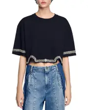 Sandro Rhinestone Cropped Tee