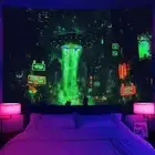 Fantasy City Wall Art Blacklight Poster UV Reactive Tapestry Wall Hanging Anime