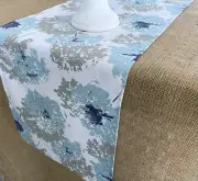 Blue Table Runner Gray Table Linens Foral Table Centerpiece Table Linens Dining