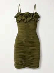 [Maygel Coronel] Maygel Coronel - Estribo Appliquéd Ruched Stretch-jersey Mini Dress - Army green - Extended Extended Green
