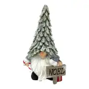 Gnome with Christmas Tree Hat Holding Noel Sign and Candy Cane Figurine 7 Inch