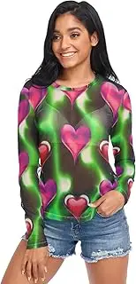 [RPLIFE] Hearts Silhouettes Whimsical Long Sleeve Mesh Tops for Women, Long Sleeve Sheer Top S-XXL