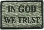 VELCRO® BRAND Fastener Morale HOOK PATCH In God We Trust FOLIAGE 3x2"