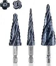 toolant Four Spiral Flute Cobalt Step Drill Bit Set(Pro Max), 1/8"-7/8"(3pcs) Impact Ready Unibit Step 1/4" Hex Shank Step Bits for Metal, Stainless Steel, Aluminum, Wood, Plastic