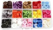 GSHLLO 300 Pcs 15mm Round Resin Buttons Colorful Craft Buttons Manual Flatback Buttons 15 Assorted Color Sewing Buttons Handmade Ornament Buttons with Box 4 Holes for Sweater Shirt