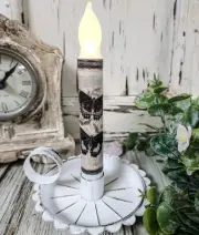 Blue Butterfly Handmade Flameless Timer Taper Candle Summer Cottage