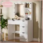 Dressing Table Mirror Set LED Mirror Makeup Vanity Desk with 4 Drawers Bedroom