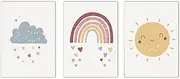 Nordic Baby Sun Rainbow Cloud Wall Art Poster Heart Star Canvas Painting Nursery Art Prints Modern Pictures Kids Baby Room Decor 50x70cmX3PCS Frameless