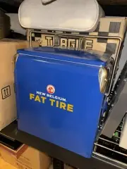 Vintage New Belgium Brewing Fat Tire Metal Cooler Ice Box Beer Brewery Blue