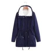 Catzon Women's Mid Length Winter Coat Thickened Warm Lamb Wool Lined Jacket-Navy Blue