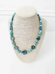 NWT Genuine Crazy Lace Agate & Amazonite Necklace Beaded Blue