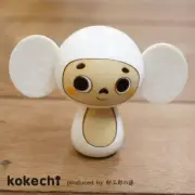 Cheburashka Kokeshi Japanese Style Ornament Usaburo's Grandchild Handmade White
