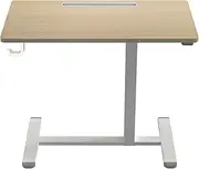 Altus Height Adjustable Mobile Desk with Wheels Pneumatic Over Bedside Table Timber Color