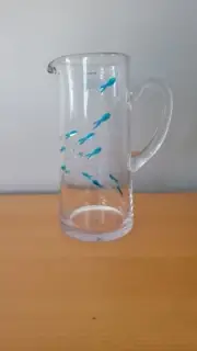 New Cynthia Rowley Blue Etched Fish Pitcher Rare HTF