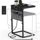 C Shaped End Table with Charging Station Adjustable Height Side Table for Cou...