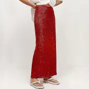 Fashion Sequins Skirt Elegant Long High Waist Office Lady Casual Loose Skirts Red L