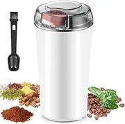 Finphoon Coffee Grinder Electric, Spice Grinder, Coffee Bean Herb Grinder with Integrated Brush Spoon, One-touch Push-Button Stainless Steel Small Grinding for Peanut Grains (WHITE)