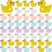 Skylety 100 Pieces Mini Resin Slime Charms Duck Miniature Duck Figures Micro Fairy Garden Landscape Aquarium Dollhouse Ornament for Christmas Accessories (Yellow, White, Purple, Pink, Blue)