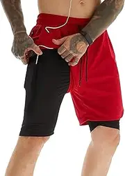 [Gsywaipei] Men's 2 in 1 Workout Jogger Shorts Athletic Gym Short with Compression Liner Regular Fit Shorts Drawstring