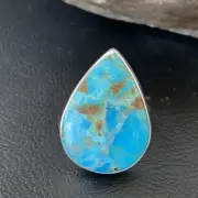 Blue Kingman Turquoise Navajo Sterling Silver Ring Size 8 Adjustable 12787
