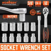 HORUSDY 12Pcs 3/8 Inch Ratchet Socket Wrench Set Drive Socket Set Extension Bar