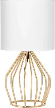 Gold Table Lamp - Modern Style Desk Lamp with Hollowed Out Base Linen Fabric Sha