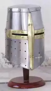Medieval Templar Crusader Knight Armor Helmet With Wooden Stand Greek Spartan