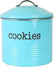 Home Basics Vintage Farmhouse Round Cookie Tin Turquoise Metal Storage Container with Handle and Silver Accents for Kitchen Counter - Ideal for Cookies, Brownies, and Biscotti