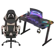 Gaming Chair Desk Set Racing Workstation and Gaming Chair with Footrest Grey