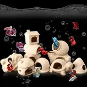 Lyrow 10 Pieces Aquarium Hideaway Rock Cave Stackable Fish Tank Decorations for Aquatic Pets to Breed, Play and Rest, Ceramic Shelters for Small Fish, Betta Cave Shrimp Habitat, Breeding Tube (Retro)